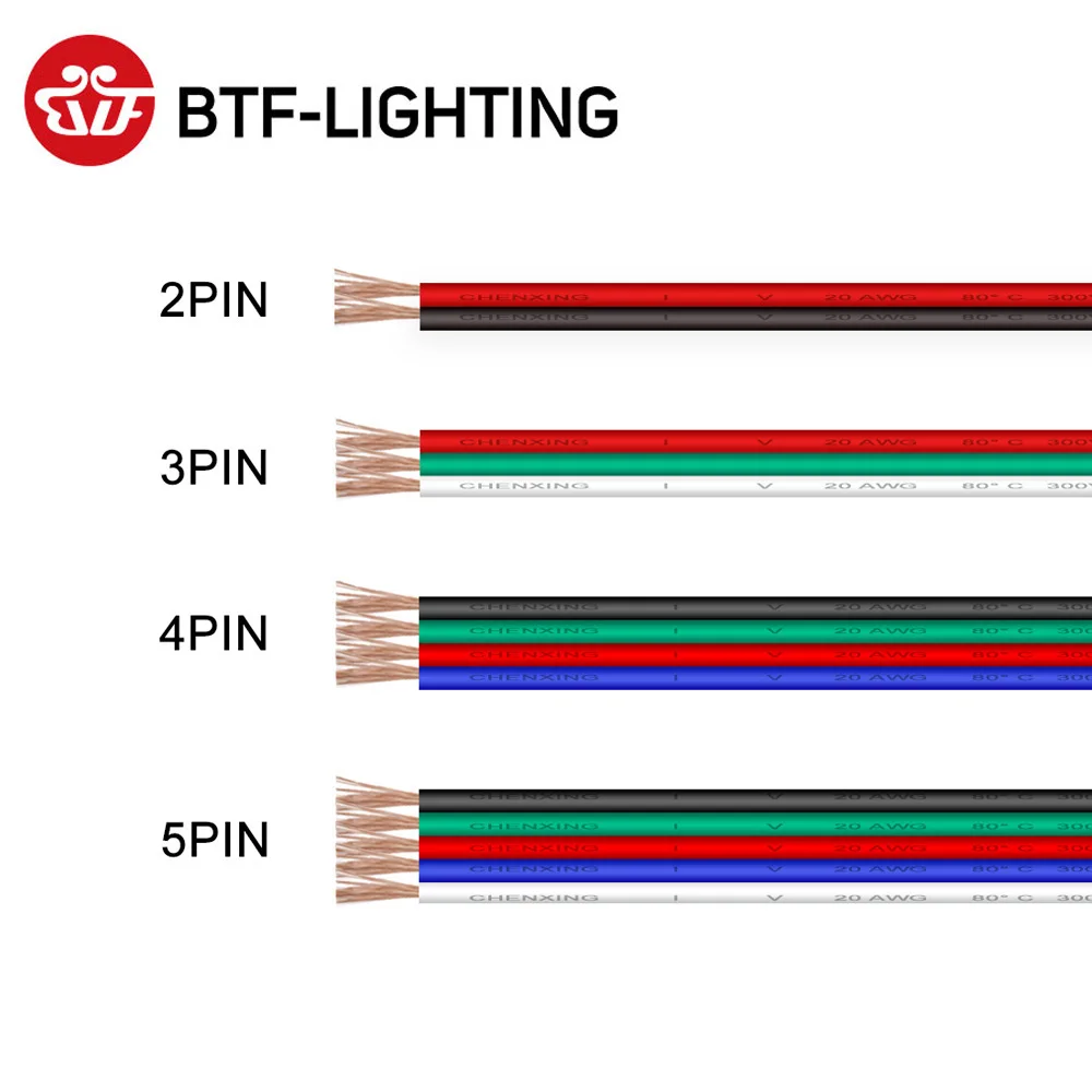 Cables eléctricos de 10m, 2 pines, 3 pines, 4 pines, 5 pines, 22AWG, 20AWG, 18AWG, WS2812B, WS2813 5050 RGBW, Cable de extensión de conector de