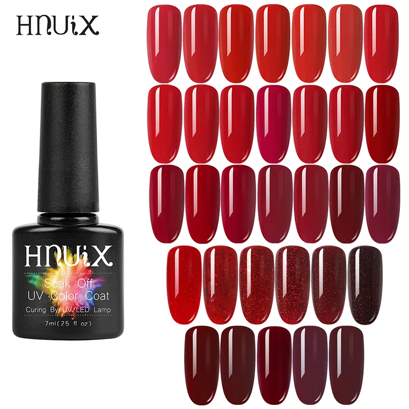 HNUIX 7.3ML เจลเคลือบเงาจีนสีแดงสียาทาเล็บเจลชุดสำหรับ DIY แต่งเล็บ Top Base Coat Hybird เล็บศิลปะการออกแบบ primer