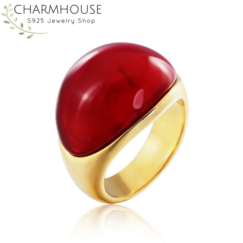 Charmhouse Gold Color Ring Man 316L Stainless Steel Vintage Opal Big Ring Wedding Band Bague Homme Anel Palace Male Jewelry Gift