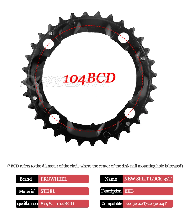 PROWHEEL MTB Kettenblatt 64/96/104BCD Mountainbike-Kettenrad 22T 24T 30T 32T 40T 42T 44T Zahnkranz Stahllegierung Fahrradteil – Detail 10