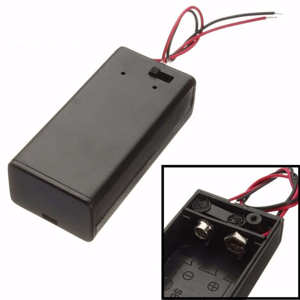 1Pc 9V Volt Battery Box Case Black 9V Battery Holder Wire Lead with ON/OFF Power Switch Toggle