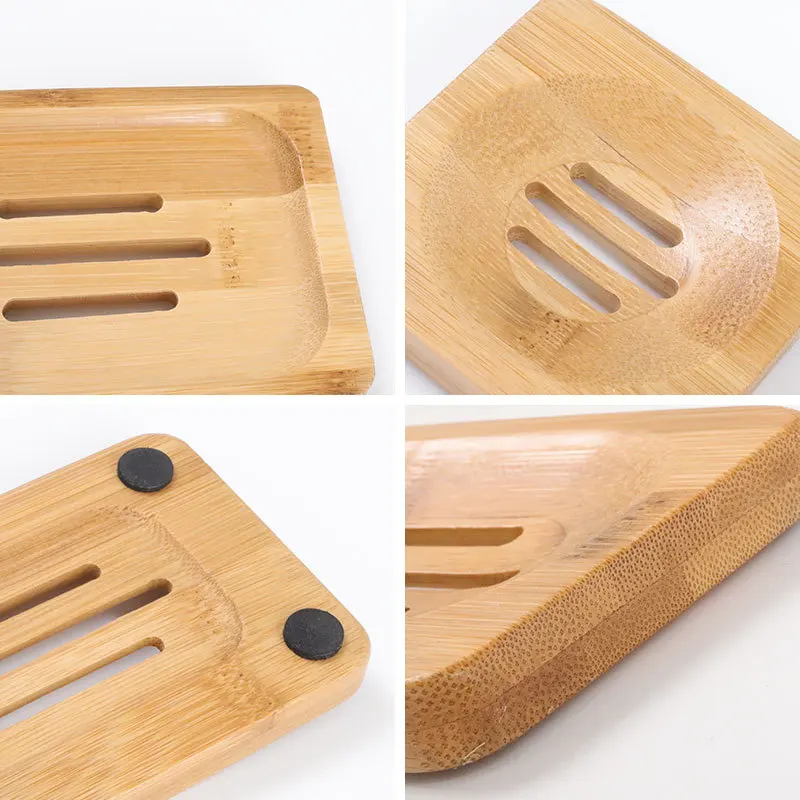 Natural Bamboo Soap Dishes Tray Holder Storage Wood Soap Rack Plate Portable Bathroom Wooden Soap Dish Box Soap Container Case