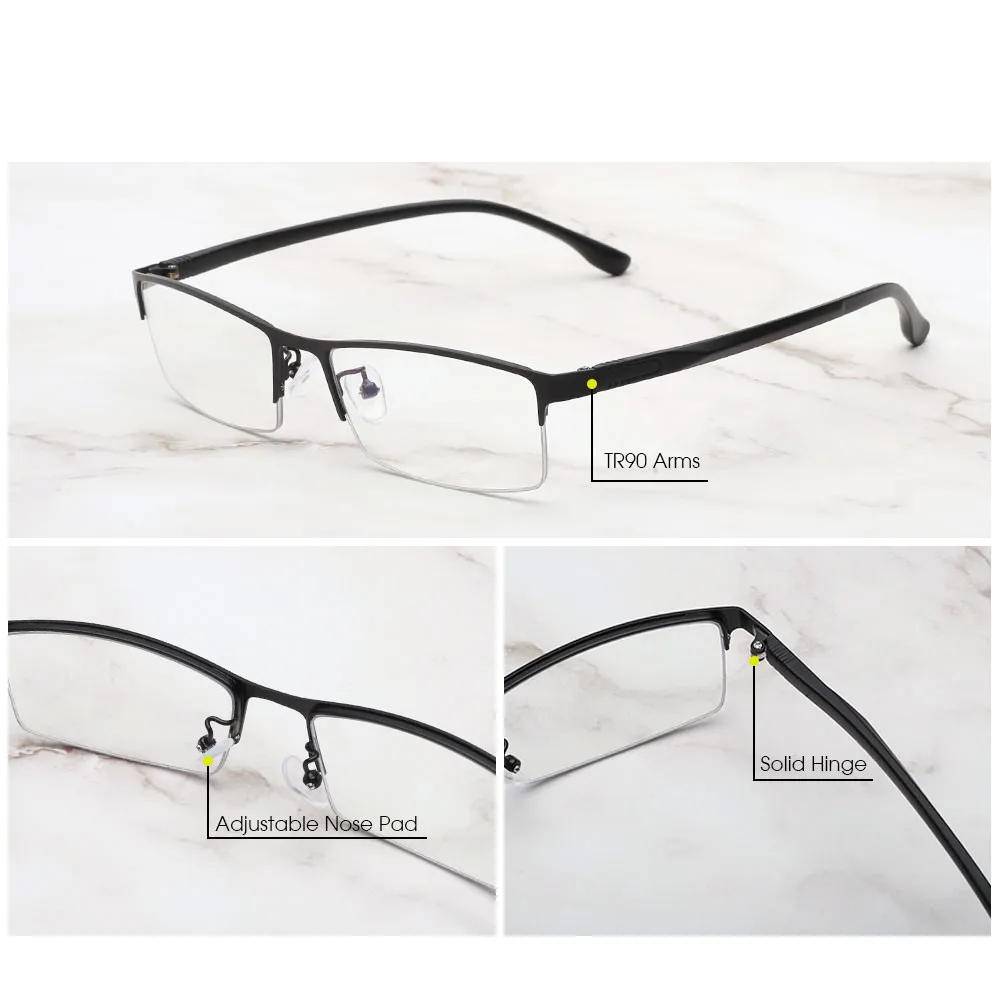 JM Men Women TR90 Elastic Computer Blue Light Glasses Frame Semi-Rimless Clear Anti Blue Light Glasses