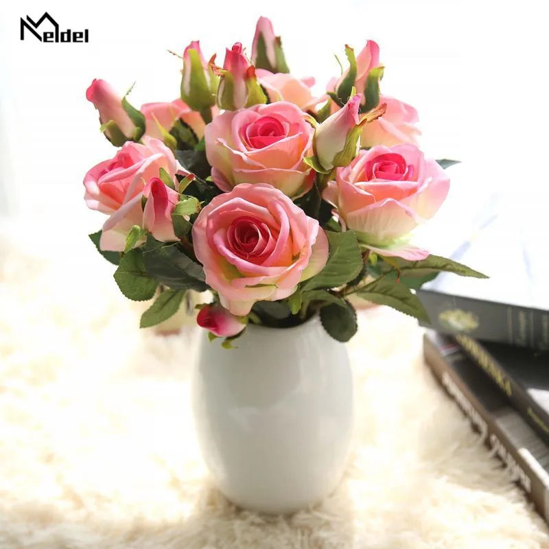 Stoff Rosen Künstliche Blumen Zweig Flannnelette Gefälschte Blumen DIY Hochzeit Zurück Bühne Straße Führen Startseite DIY Decor Gefälschte Rose Flore