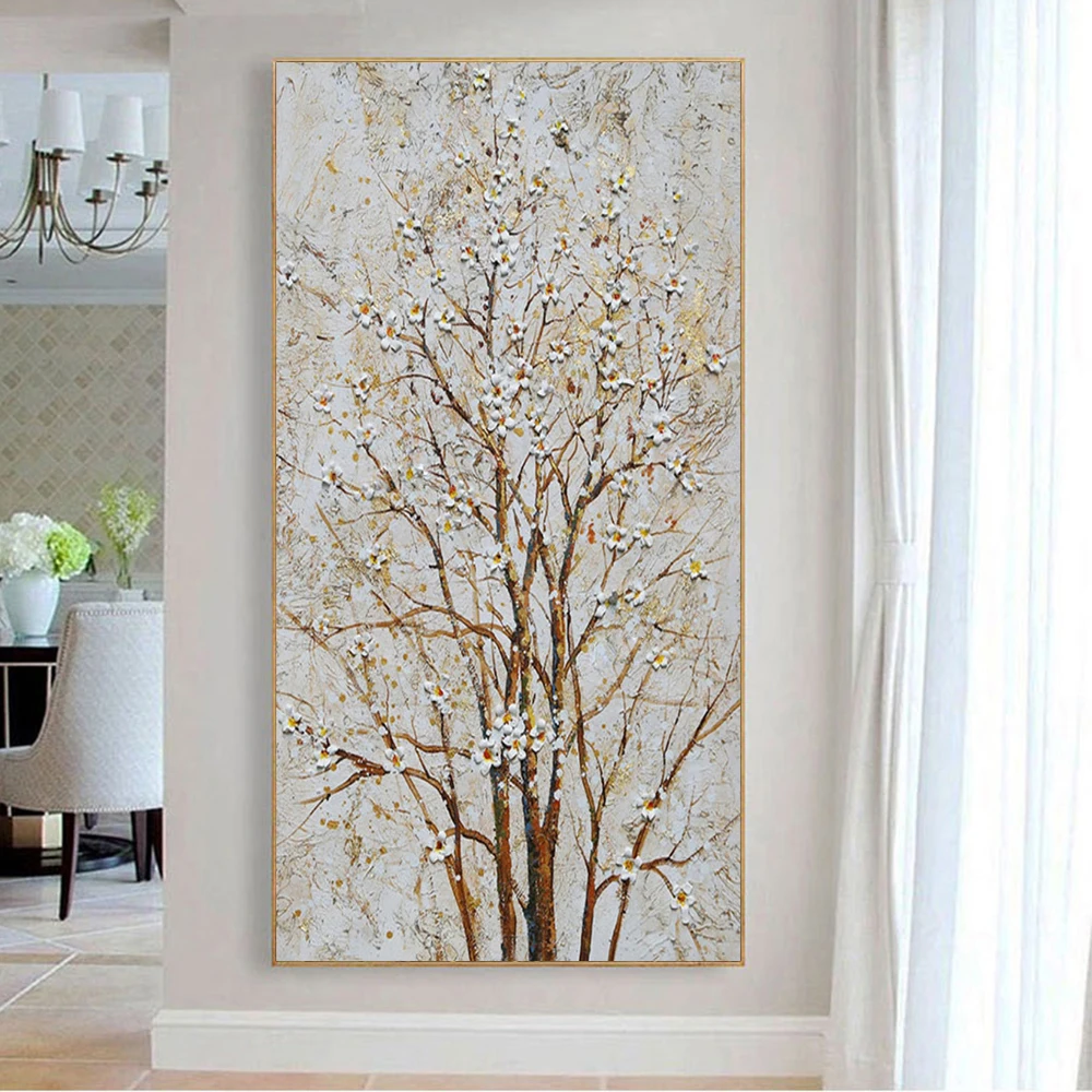 

Hand Painted Flowers Oil Painting Abstract Wall Art Picture Thick Textured Canvas Art Painting Living Room Decoration Home Deco