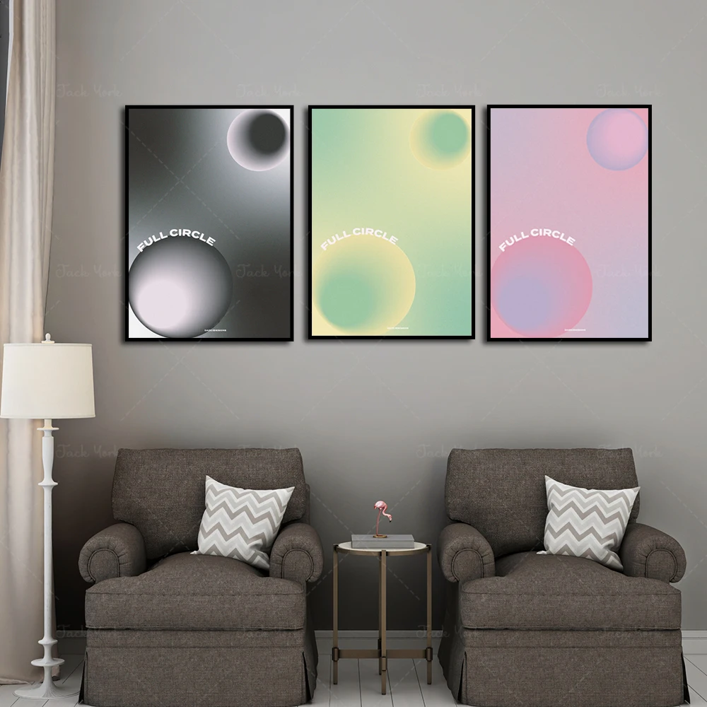 Full Circle Design Poster, Grainy Gradient Psychedelic Artwork 70er 90er Jahre Poster Wohlbefinden Home Decor Leinwand Wandkunst Drucke Geschenk