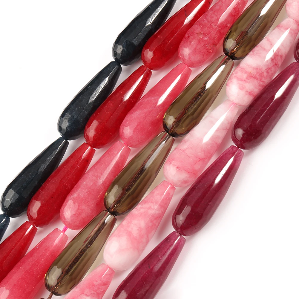 Natural Stone Faceted Rhodochrosite Smoky Quartzs Waterdrop Shape Loose Beads for Jewelry Making DIY Bracelet Accessories 15\'\'