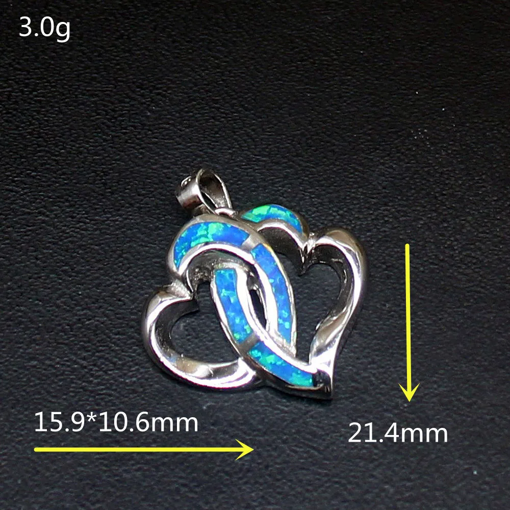 Gemstonefactory Jewelry Big Promotion 925 Silver Double Heart Shape Australian Opal Women Ladies Gifts Necklace Pendant 20214531