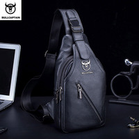 BULLCAPTAIN Men's Leather Chest Bag Multi-Function Travel Storage Bag Men's Messenger Bag Hardware Zipper Leather Bag