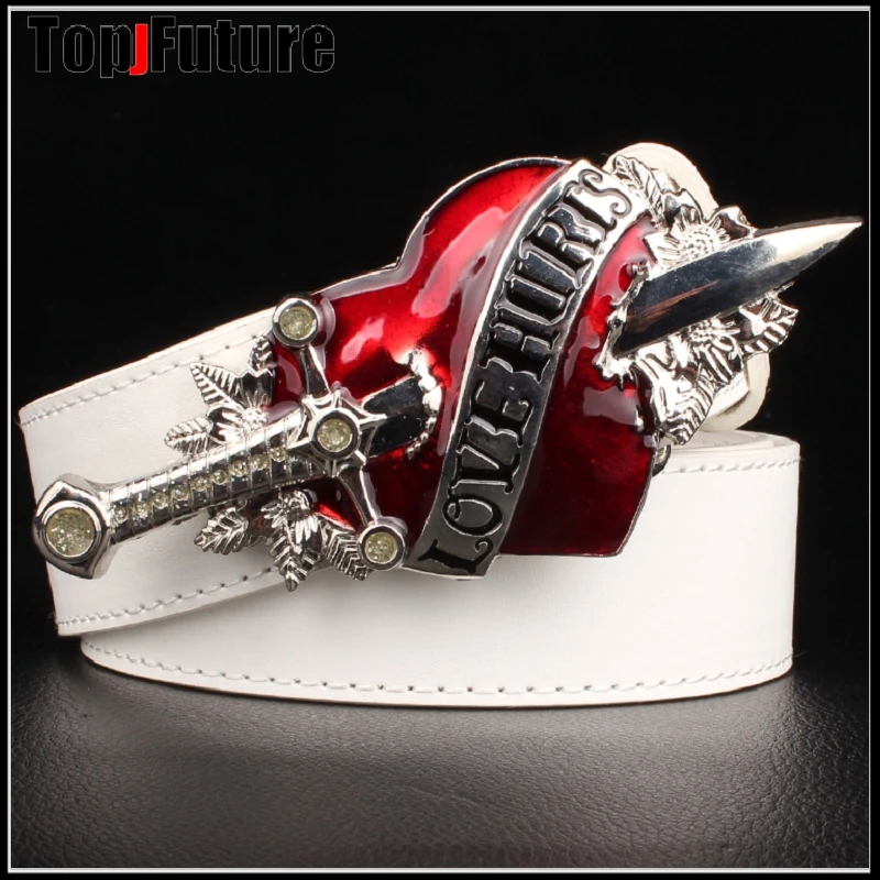 

A sword through the heart big head belt buckle casual versatile personality belts men buckle youth belt women Punk hip pop belt