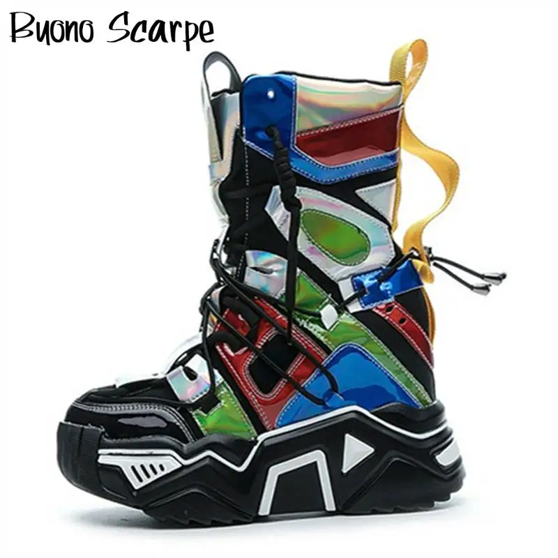 

Color Matching Platform Boots Mixed Casual Designer Shoes Thick Bottom Chaussures Femme Sneakers Leather Short Botas Mujer 2020