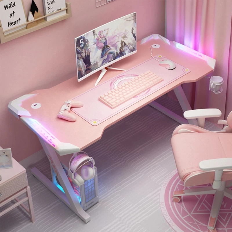 Streamer Pink table desktop computer desk family anchor cute girl game table fashion black sturdy high-end table office desk