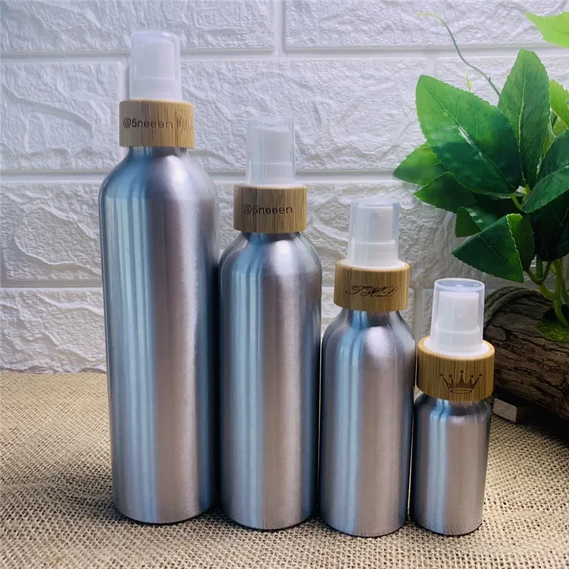 

30ML 50ML 100ML 120ML 150ML 250ML Aluminium bamboo bottle pump mist sprayer bottle facial toner water skin care packing