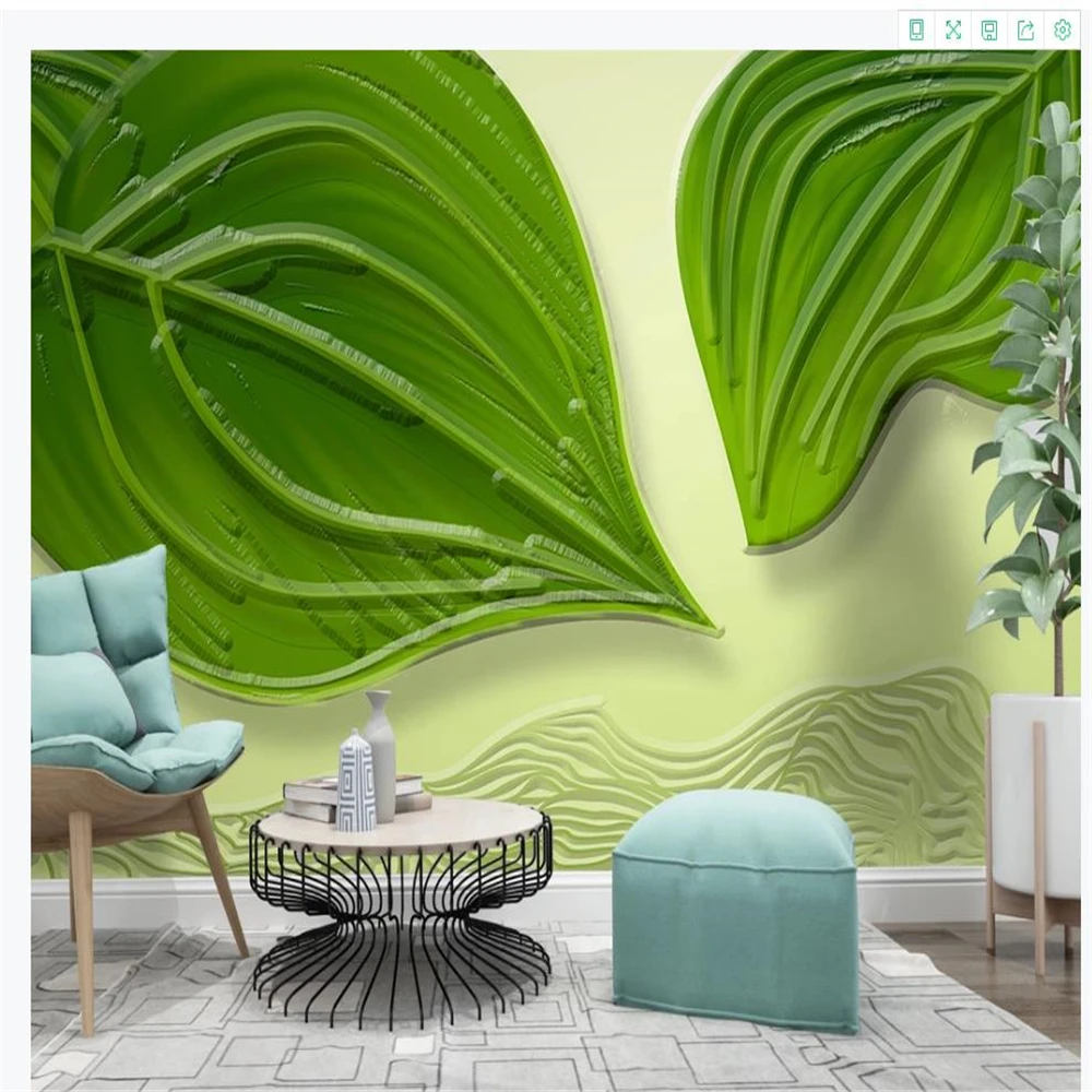 

New modern wallpaper for living room small fresh 3D three-dimensional leaf wallpapers plant embossed background wall