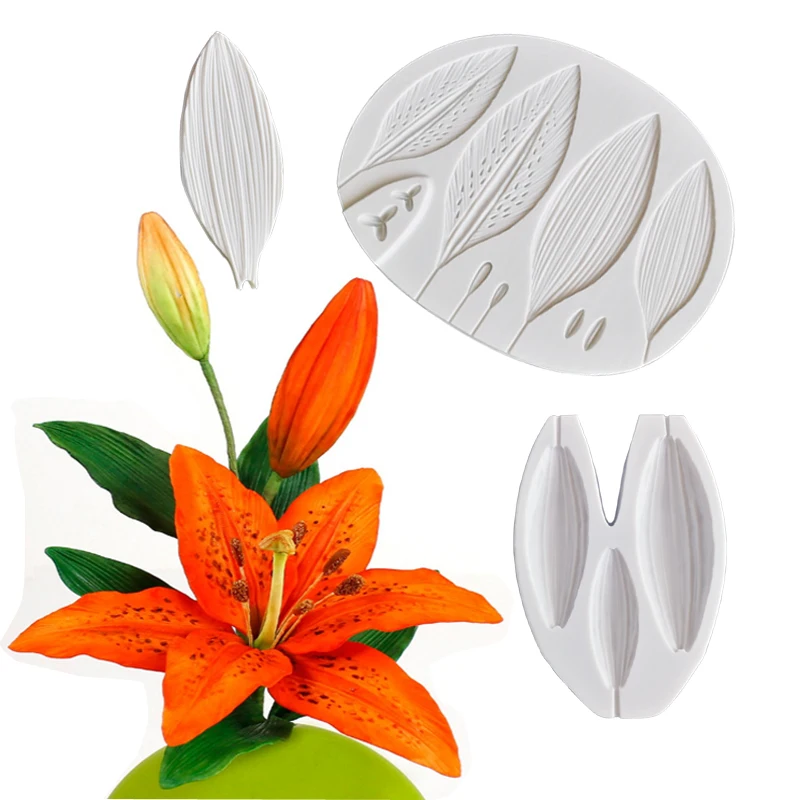 Kwiat Lilia Liść i pęd Silikonowa forma do dekoracji ciast Fondant Narzędzie do dekoracji Gumpaste Sugarcraft Chocolate Form M 239598