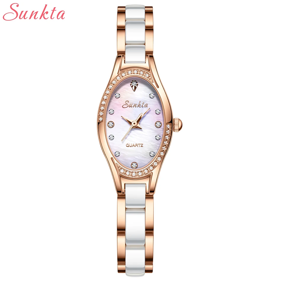 LIGE Sunkta Ladies Watches Fashion Elegant Quartz Watch Women Dress Wristwatch with Rhinestone Dial Rose Gold Steel Band Clock