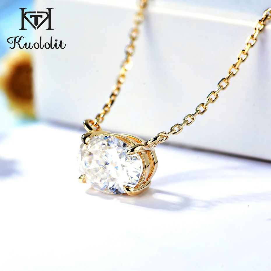 Kuololit Crushed Ice Moissanite AU750 18K 14K 10K Solid Gold Necklace For Women Luxury Engagement Pendant Christmas With Chains