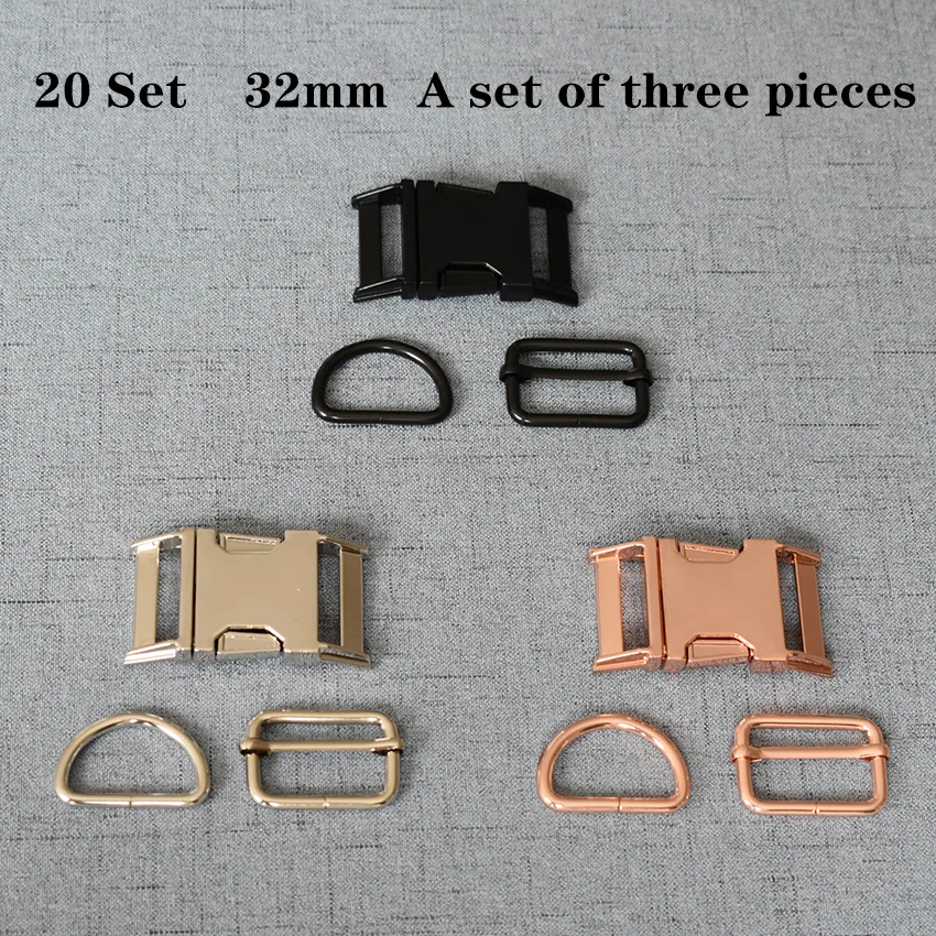 

20 Sets 32mm Metal D Ring Adjustable Release Buckle DIY Dog Collar and Leash Accessories 3JT32mm03L