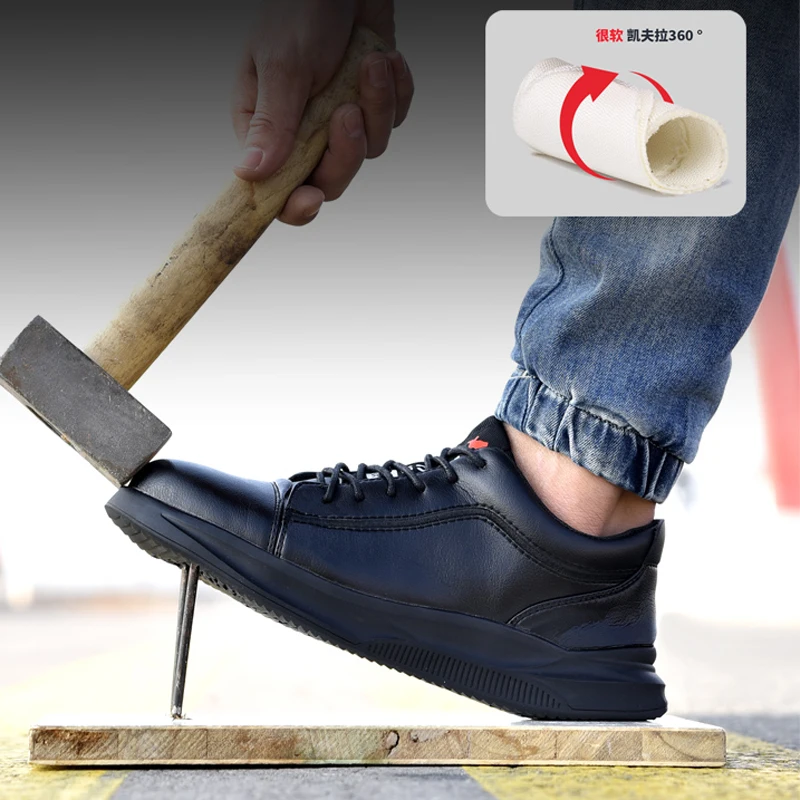 Leather Safety Shoes Men Steel Toe Shoes Anti-Smash Anti-Puncture Work Shoes Waterproof Men Shoes Anti-Scalding Industrial Shoes