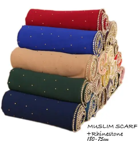 

Fashion Muslim Glitter Stones Chiffon Women's Headband Rhinestone Diamond Solid Color Chiffon MUSLIM Hijab Headwraps