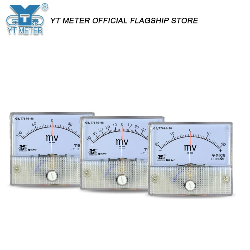 85C1 DC positive and negative millivoltmeter bidirectional pointer meter DC ± 20mV 25mV 50mV 75mV 100mV 500mv voltmeter installa