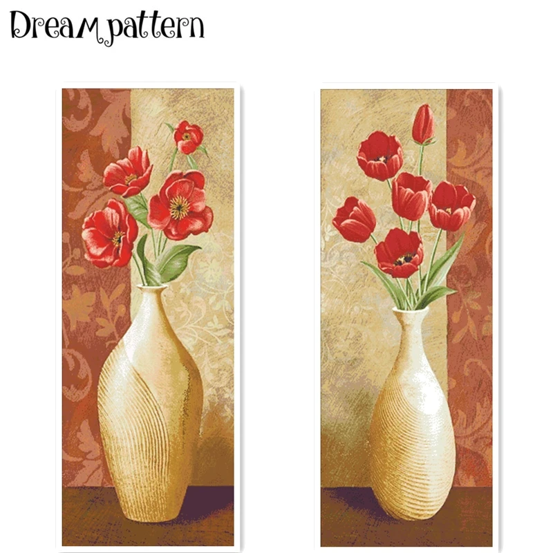 Poppy tulip vase flowers cross stitch kits package 18ct 14ct 11ct cloth silk cotton thread embroidery DIY handmade needlework