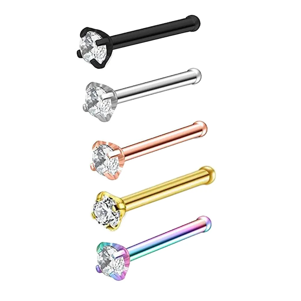 

18g 316L Surgical Steel 2mm Jeweled Clear CZ Nose L-Shaped Rings Studs Ring Body Piercing Jewelry Drop Shipping Wholesales