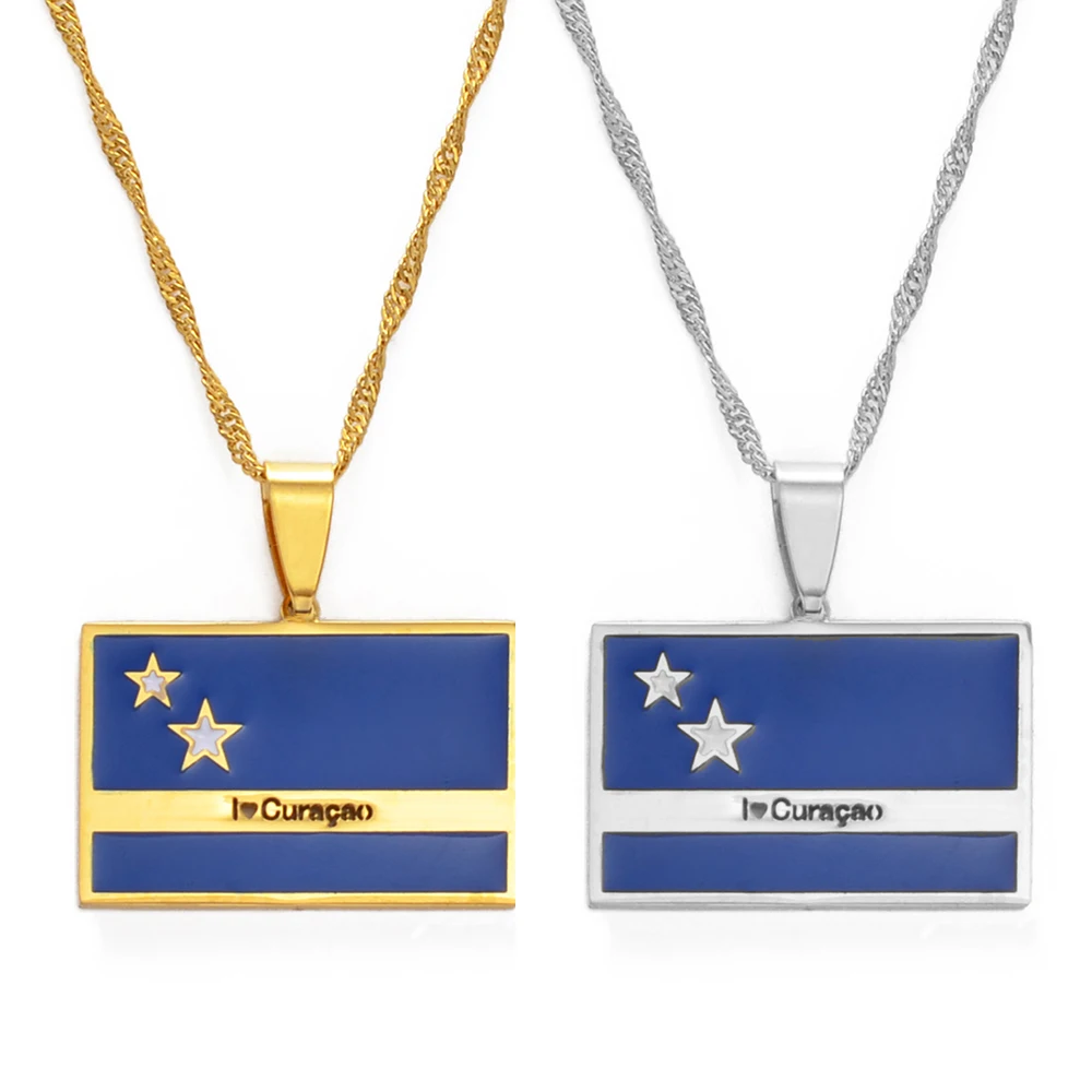 Anniyo I Love Curacao Flag Necklaces for Women Girls Gold Color/Silver Color Jewelry @151721