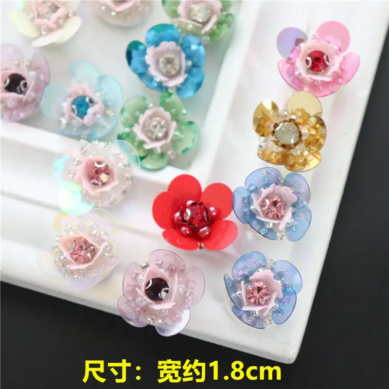 100pcs/lot sequins flowers patches beads patch