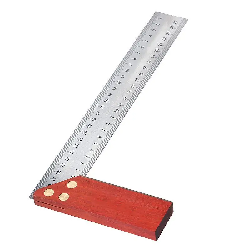Regla de ángulo de 90 grados, calibrador de marcado métrico de acero inoxidable de 300mm, Base de madera, Cuadrado para carpintería