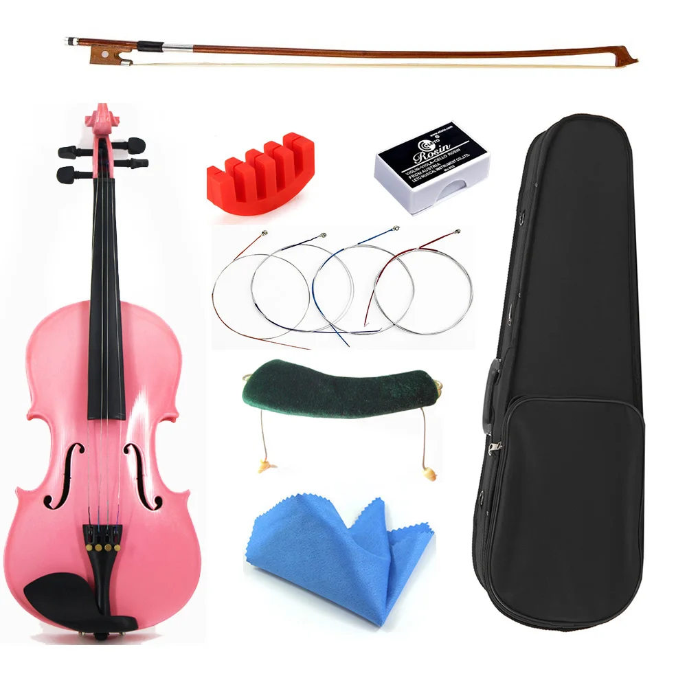 TONGLING Brand Student Beginner High Grade Solid Wood 4/4 Violino Fiddle Full Set Accessories Pink Violin