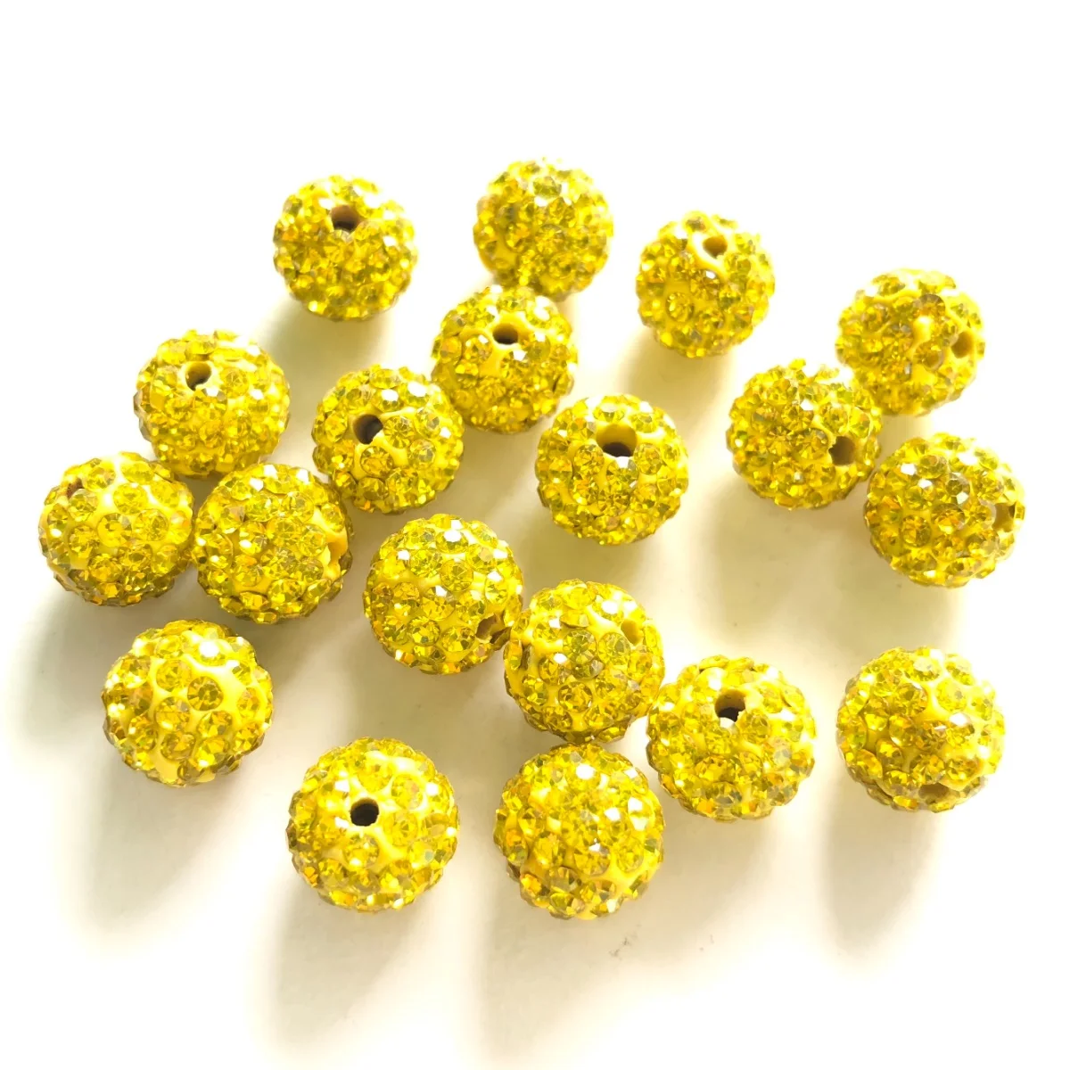 

50pcs 10mm High Quality Lemon Yellow Color Crystal Clay Pave Rhinestone Round Disco Ball Loose Spacer Bead for Bracelet Necklace