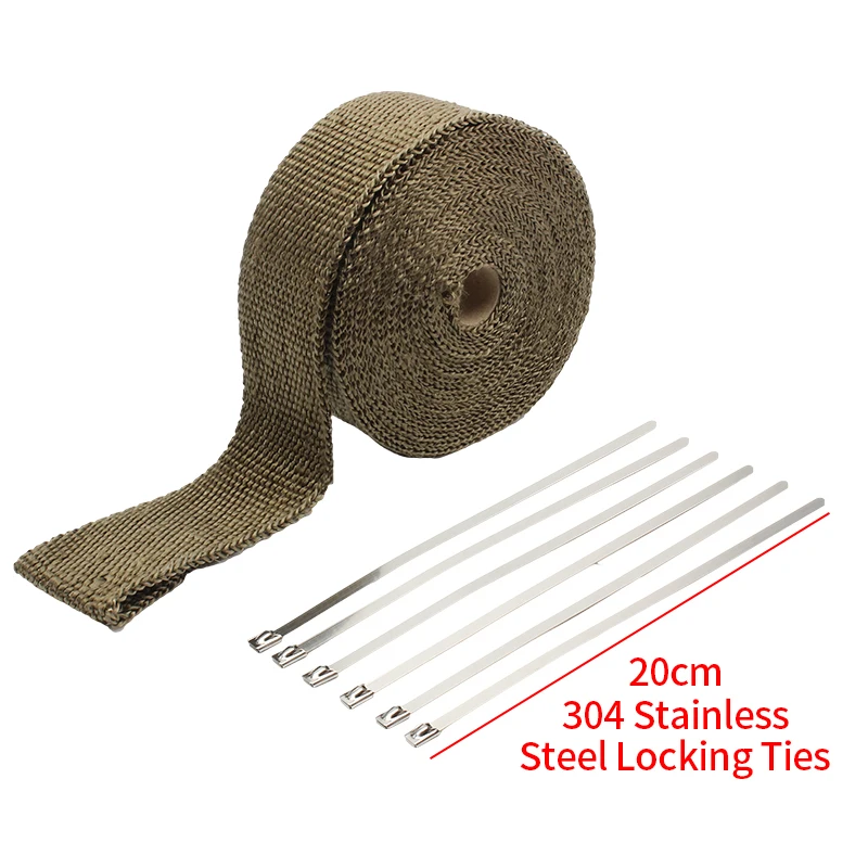 5/10/15/20M Motorcycle Exhaust Thermal Tape Exhaust Heat Tape Wrap Manifold Insulation Roll Resistant with Stainless Ties