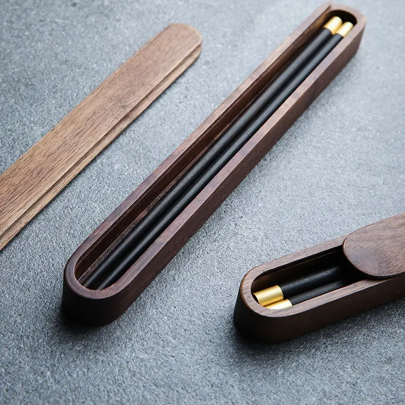 Chinese High-end Ebony Chopsticks Brass Household Chopsticks No Paint, No Wax, Non-slip Wooden Box Portable Set Tableware