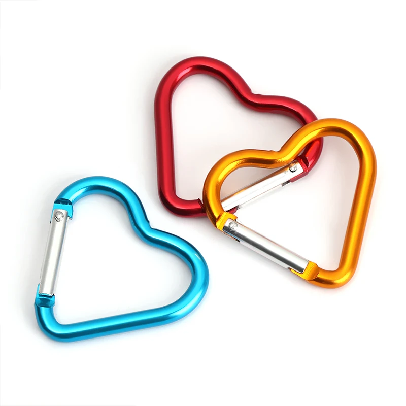 2pcs/set Aluminum Heart-shaped Carabiner Key Chain Clip Outdoor Keyring Hook Water Bottle Hanging Buckle Travel Kit Accessories