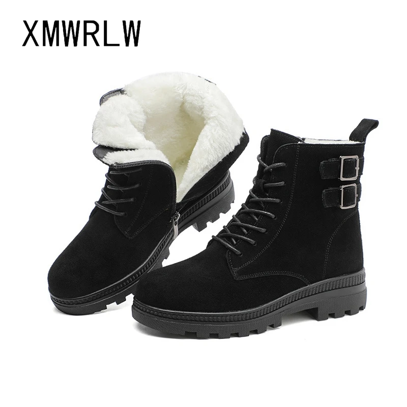 

XMWRLW Cow Suede Snow Boots For Women Winter Shoes Casual Non-Slip Ladies Snow Boots Women Warm Plush Boot Plus Size 43 Shoes