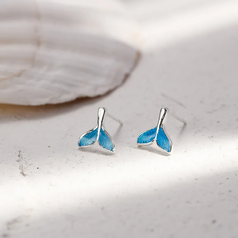 Ocean Style Blue Whale Tail Stud Earrings for Women Girl Korean Fashion Charming Earrings Jewelry aretes de mujer modernos 2020