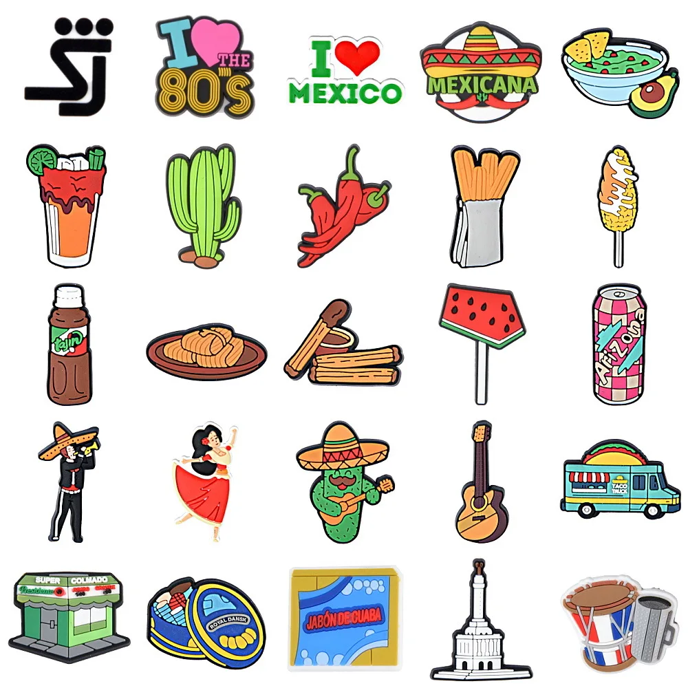 

Lovely Mexican Food Shoe Charms Accessories Cute Fruit Ornaments Shoe Decorations Cactus Charms Fit Bracelet Women Gift