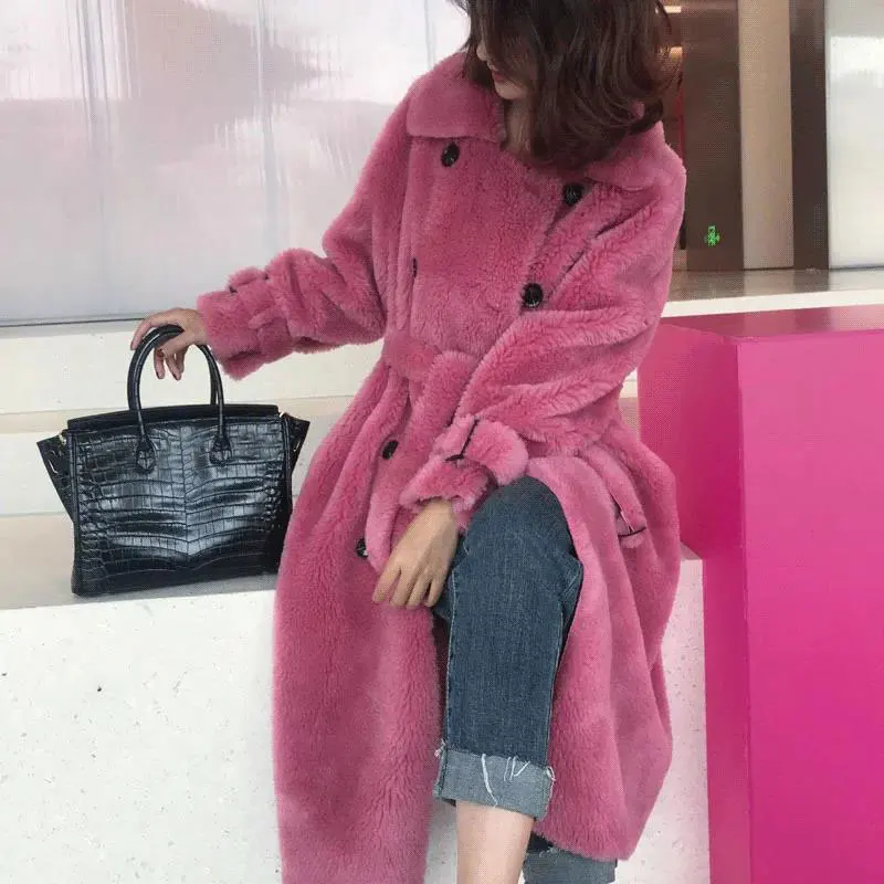 2022 Winter Vrouwen Faux Fur Jas Dikke Warme Jas Vrouwen Casual Losse Double Breasted Lange Jassen Vrouwen Overjas Femme Streetwear