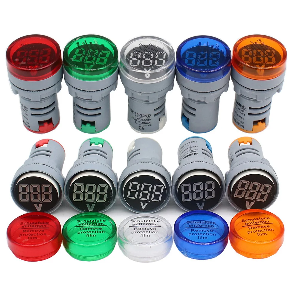 

22mm LED Voltage measuring instrument Mini Voltage meter Colorful AC 20V -500V Indicator Voltmeter Yellow Green Blue White
