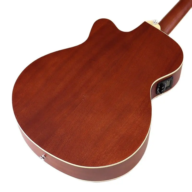 Full Sapele Wood F Hole 40 Inch Electric Acoustic Guitar Folk Guitar Matte Brown 6 Strings Guitar Wood Guitar with Guitar Pickup