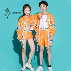 Dance Costume for Children Jazz Wear Girl Boy Sequin Hip-Hop Dance Jazz Kids Street Dance Competition Performance Stage Clothing