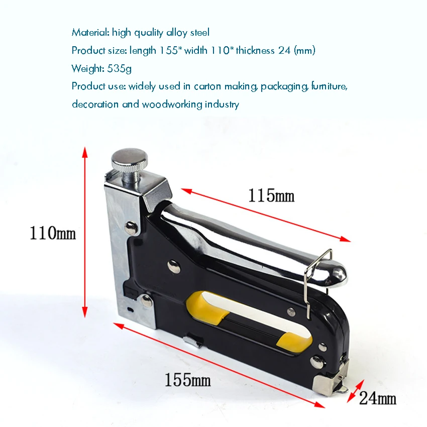 Heavy Duty Manual Stapler Nail Gun with 600 Staples, Woodworking Staple Gun for Decoration, Carpentry and Furniture, 3 in 1