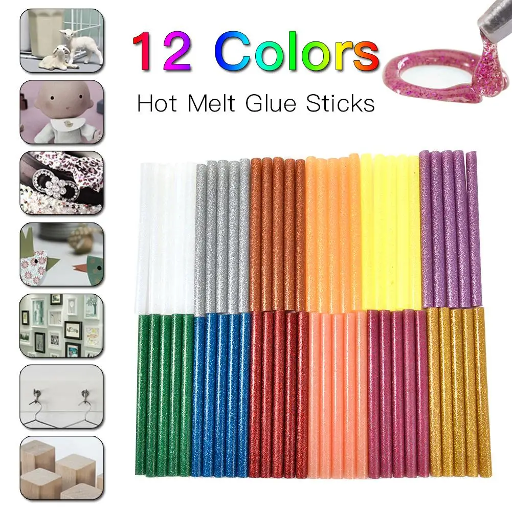 60PCS 12 Colors Hot Melt Glue Sticks 7mm Adhesive Assorted Glitter Glue Sticks Professional For Electric Glue Gun Craft Repair