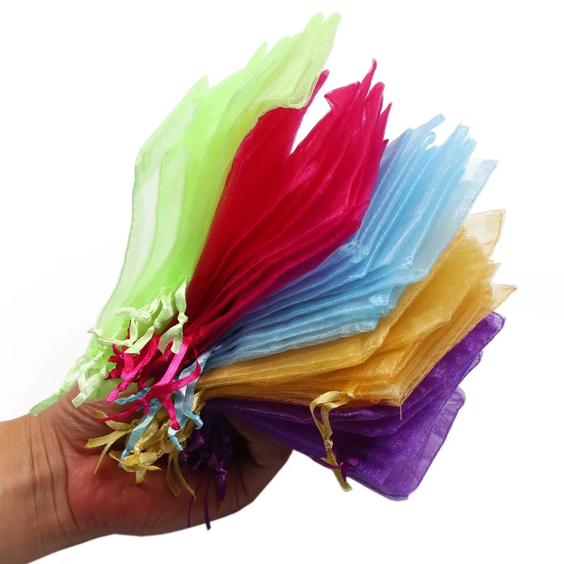 

50pcs/lot Wholesale 7x9cm 9x12cm 10x15cm 13x18cm Organza Gift Bag Drawstring Jewelry Packaging Wedding Party Present Pouches