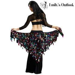 Belly Dance Costume Bling Shine Sequine Hip Scarf Tribal Fringe Tassel Wrap Skirt Belt Women Dancewear Accessory Solid Color