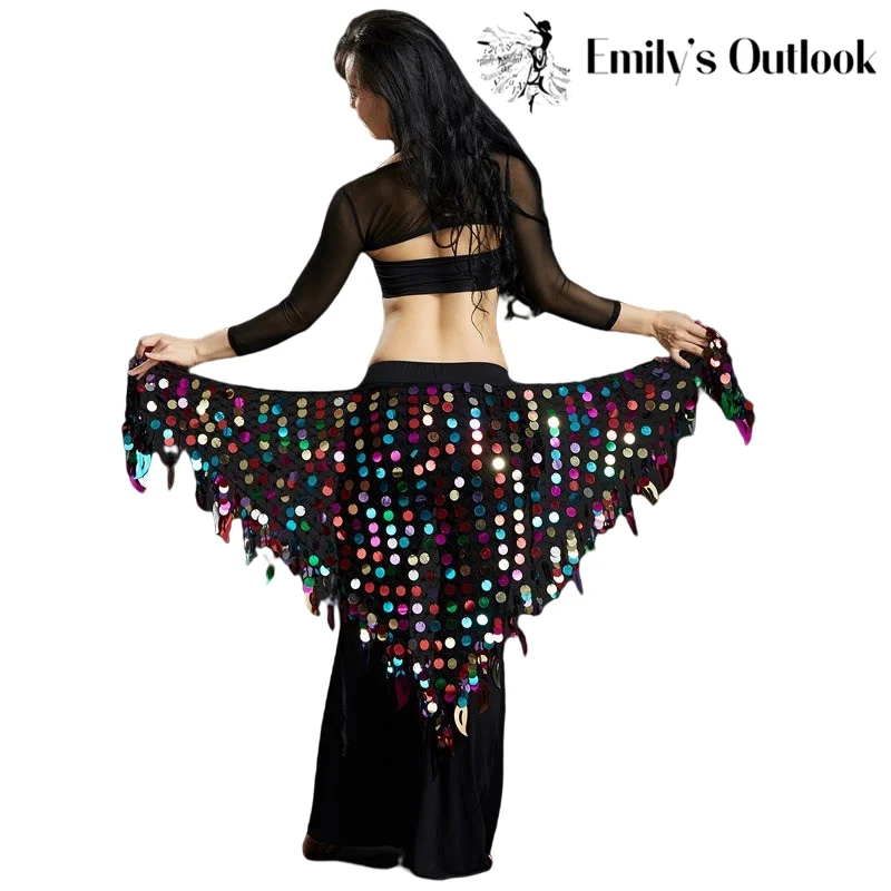 Kostium do tańca brzucha Bling Shine cekinowa chusta na biodra Tribal Fringe Tassel Wrap spódnica pas kobiety stroje taneczne akcesoria jednolity kolor
