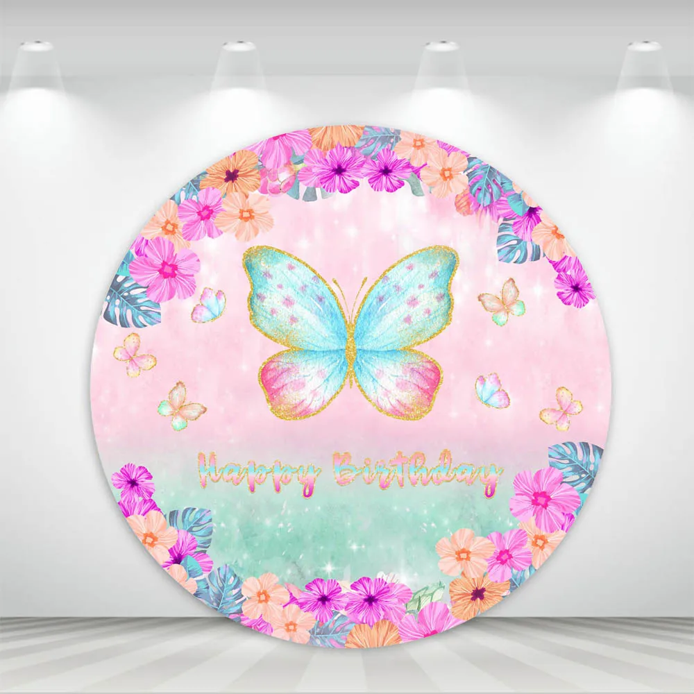 Mocsicka круглый фон для дня рождения розовый Цветочный Бабочка детский день рождения фото фон круглый чехол реквизит для фотосъемки