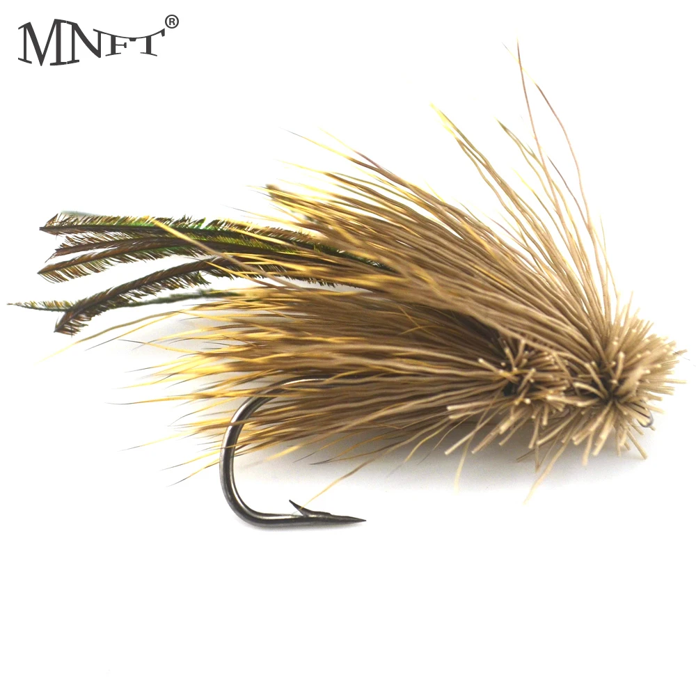 MNFT 10PCS Brown Grasshopper Terrestrial Dry Fly Trout Bass Fly Fishing feather Lure 4#/6#