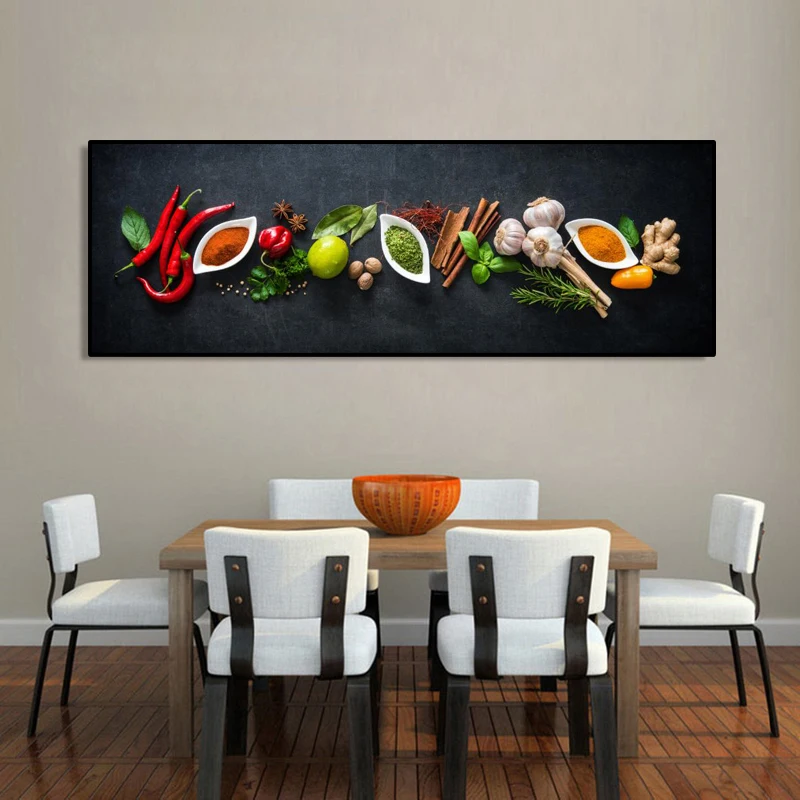 

Kitchen Themed Wall Art Decor Vegetables and seasoning In Table Canvas Paintings Food Cooking Ingredients Canvas Art Print Decor